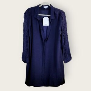 NWT SUNCOO PARIS 2pc Set Navy Blue Shirt Dress Lace Sleeve Detail Medium